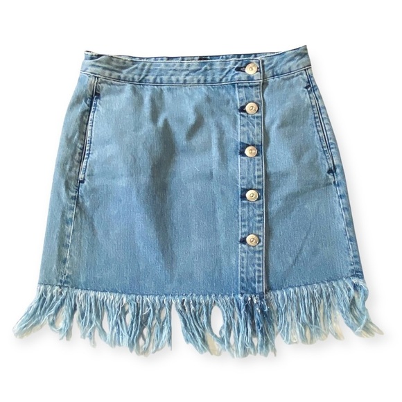 NWT 3x1 NYC Asymmetrical fringe button down denim skirt size S - Picture 3 of 13